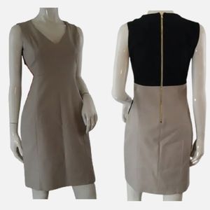 Tahari sleeveless v neck color block gold zipper in back of dress